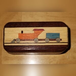 Wooden Train Puzzle Box - Orange & Blue Kids Toy